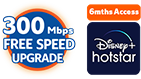 Unifi free speed upgrade up to 300 mbps icon with disney plus hotstar icon